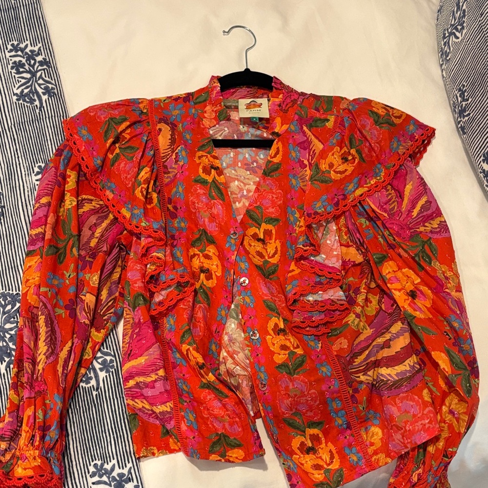 FARM Rio Vibrant Floral Blouse - Red, Orange, Pink